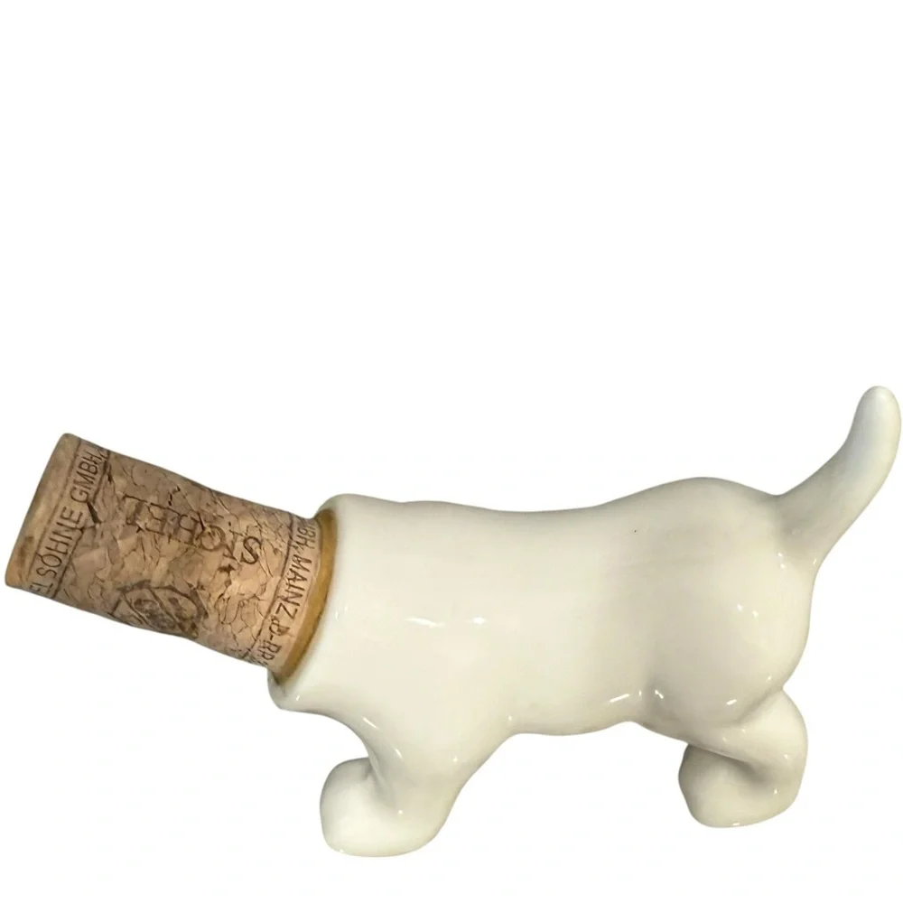 Ceramic Dachshund Dog Wine Bottle Stopper White‎ Porcelain Glossy Barware Cork